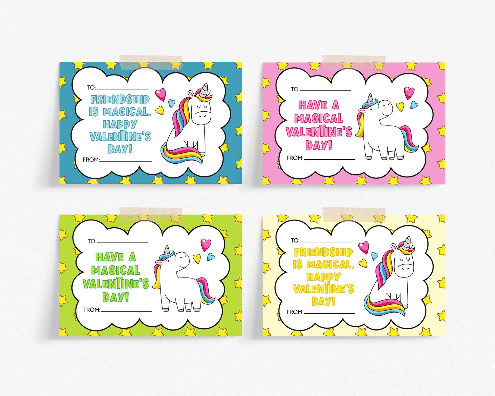 Unicorn Valentine Cards Printable Instant Download | Etsy