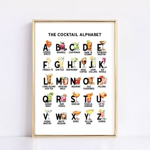 Bar Cart Zeichen Druck The Cocktail Alphabet, Bar Wand Kunst druckbares Dekor