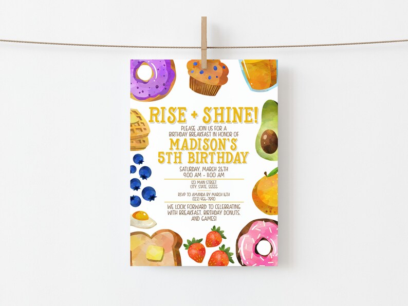 Kids Breakfast Birthday Party Invitation Rise and Shine Etsy