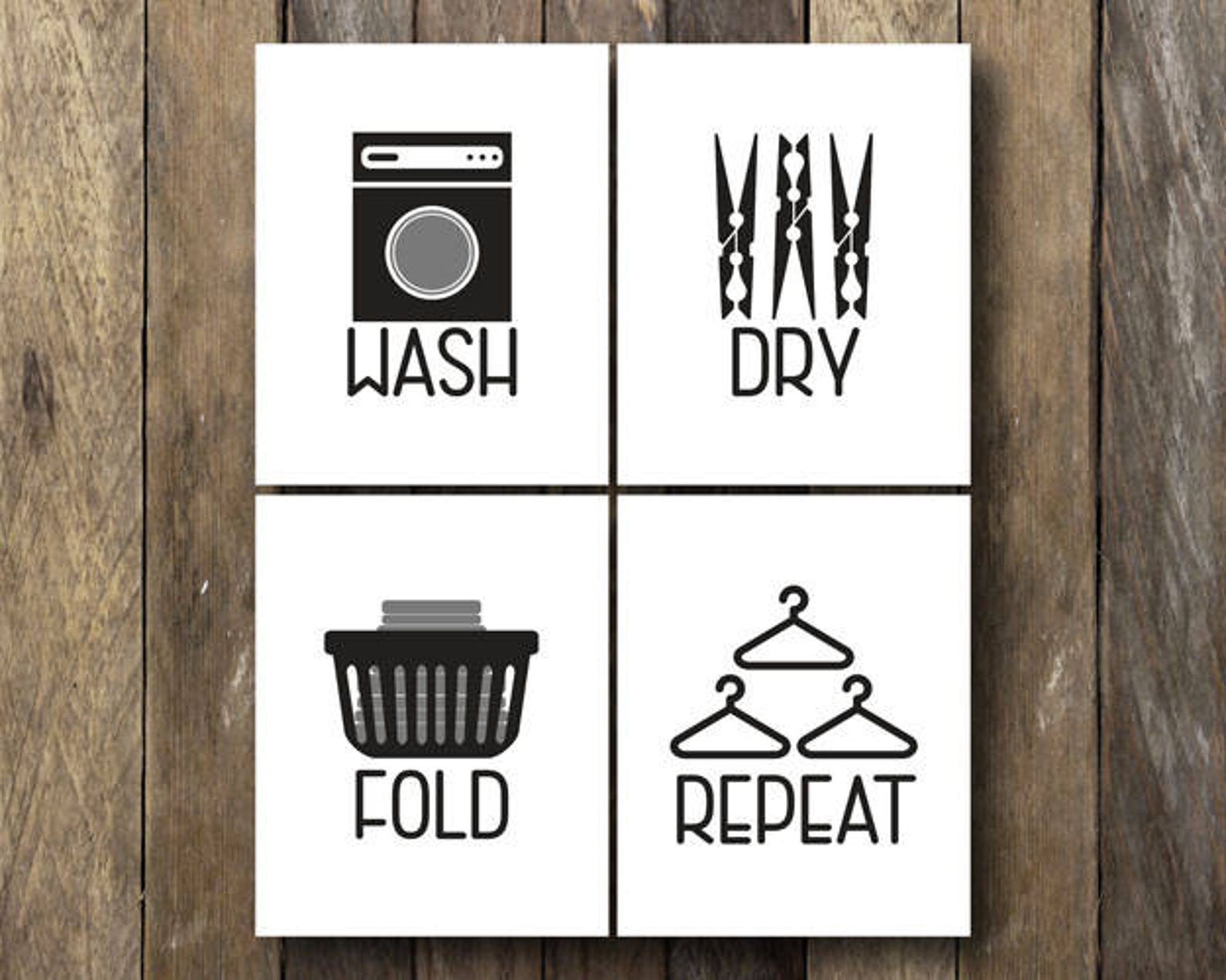 Wash Dry Fold Repeat Laundry Room Printables | Etsy