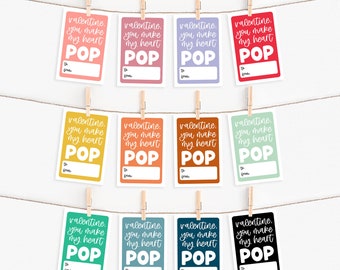 Pop It Valentine Cards Printable, Ring Pop Valentines, Lollipop Valentines, Pop Rocks Valentine Tag, You Make My Heart Pop Valentine's Day