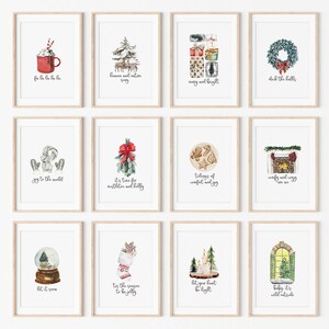 Kerst aquarel afdrukbaar, vakantie print set 0f 12, Instant Download kerst kunst aan de muur, vakantiehuis decor, eenvoudige kerstafdrukken