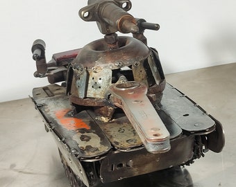 Tank & Anti-Tank metall sculpture from scrap -UNIQUE-  Metal Art Sculpture Recycled productions Made in Sparta/Greece