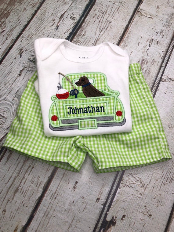 Baby Boy Fishing Truck Shirt Matching Gingham Shorts Toddler Boy