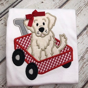 Baby Boy Puppy Shirt Matching Gingham Shorts Boys Appliquéd Dog in a Wagon Bodysuit matching Gingham Diapercover Baby Boy Puppy Shortset image 3