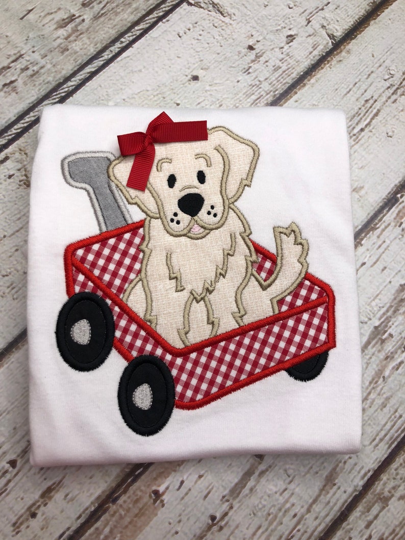 Baby Boy Puppy Shirt Matching Gingham Shorts Boys Appliquéd Dog in a Wagon Bodysuit matching Gingham Diapercover Baby Boy Puppy Shortset image 3