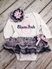 Baby Girl Clothes Coming Home Photo Oufit Monogrammed Body Suit with Attached Lace Ruffle TuTu Skirt. Matching Headband and Sidebow. 