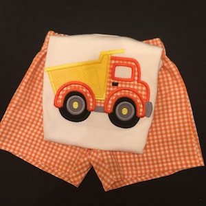 Baby Boy Appliqued Tractor Shirt and Shorts Set Toddler Boy Short Set gingham Shorts Tractor Applique image 6