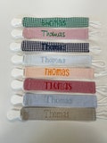 Monogrammed Seersucker Pacifier Clip: Gingham Baby Boy/Girl