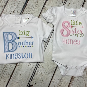 Big Brother Little Sister Matching Sibling Outfits Big Brother Applique Shirt Little Sister Applique Bodysuit Big Sister Little Brother