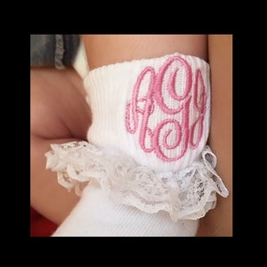 Baby Girl Monogrammed Ruffle Socks Matching Hairbow Toddler Monogrammed Ruffled Socks Easter Baby Dedication Coming Home Outfit Birthday image 1