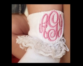 Baby Girl Monogrammed Ruffle Socks Toddler Monogrammed Ruffled Socks Easter Baby Dedication Coming Home Outfit Birthday Personalized Socks