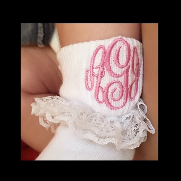 Monogrammed Baby Girl Ruffle Socks with Matching Hairbow