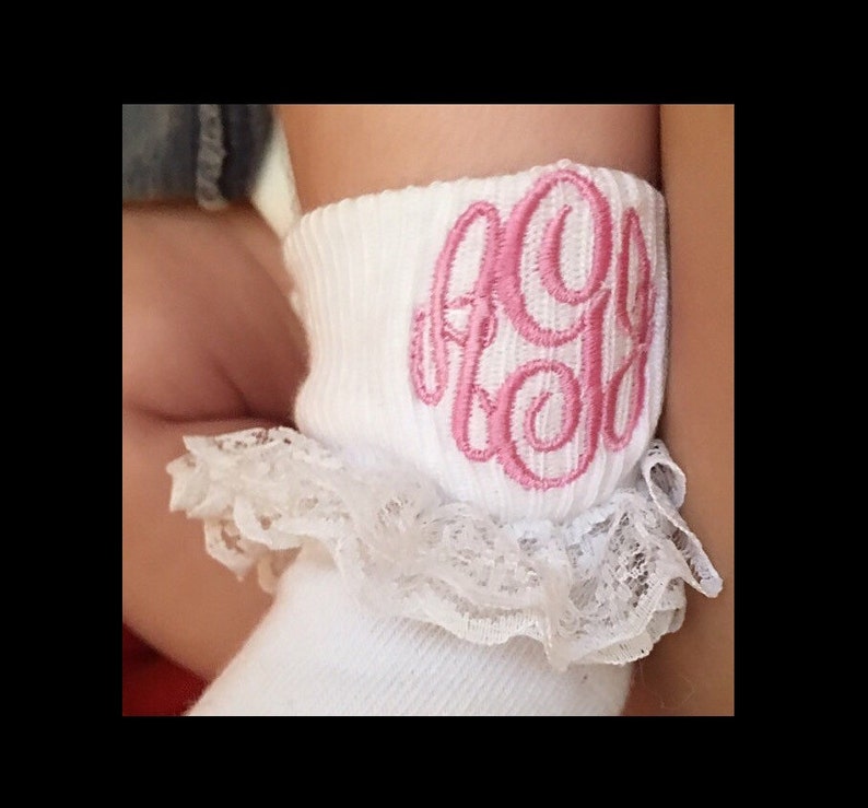 Baby Girl Monogrammed Ruffle Socks Matching Hairbow Toddler Monogrammed Ruffled Socks Easter Baby Dedication Coming Home Outfit Birthday image 1
