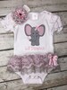 Baby Girl Clothes Elephant Monogrammed Bodysuit Appliqued Elephant Baby Girl Lace TuTu Baby Girl Headband Coming Home Pictures 