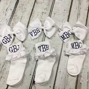 Baby Girl Monogrammed Ruffle Socks Matching Hairbow Toddler Monogrammed Ruffled Socks Easter Baby Dedication Coming Home Outfit Birthday