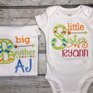 Big Brother Little Sister Matching Sibling Outfits Big Brother Applique Shirt Little Sister Applique Bodysuit Big Sister Little Brother image 1