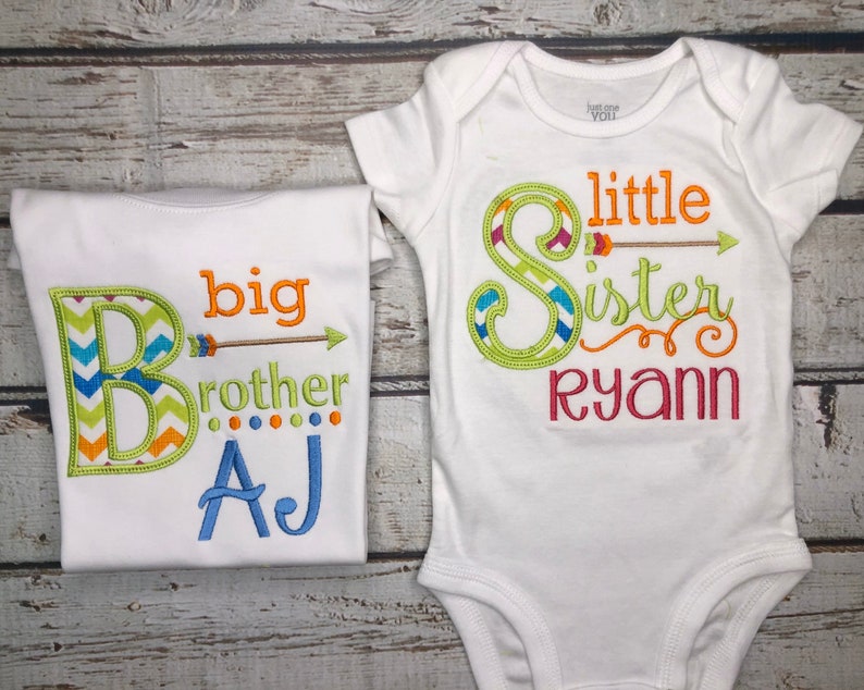 Big Brother Little Sister Matching Sibling Outfits Big Brother Applique Shirt Little Sister Applique Bodysuit Big Sister Little Brother image 1