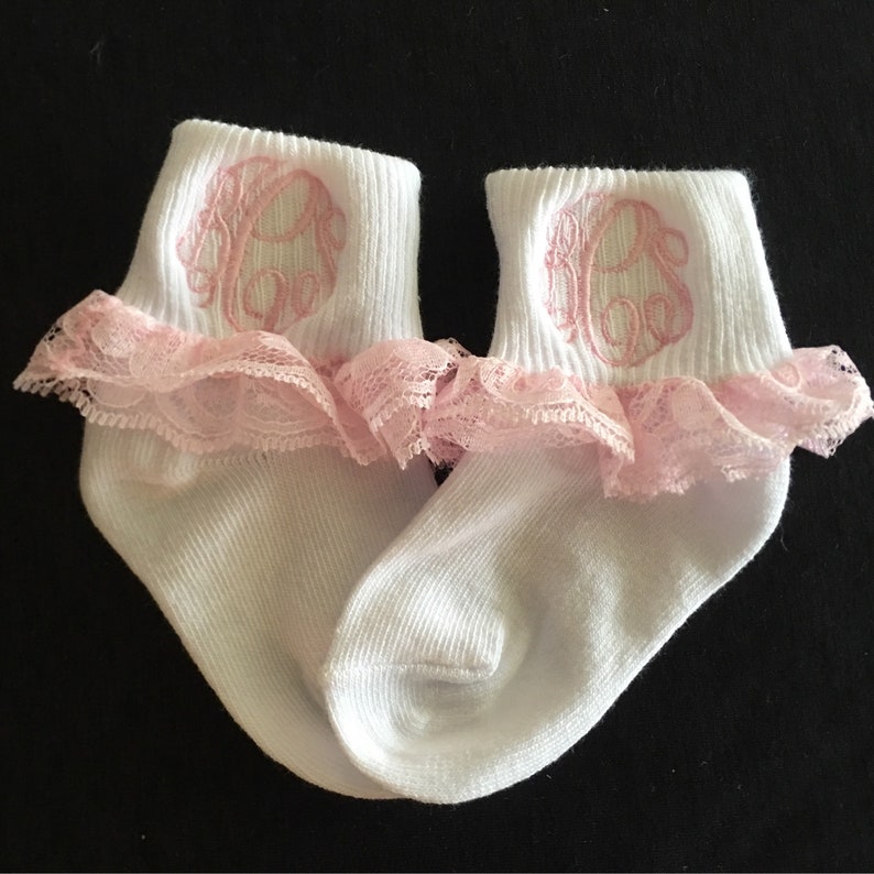 Baby Girl Monogrammed Ruffle Socks Matching Hairbow Toddler Monogrammed Ruffled Socks Easter Baby Dedication Coming Home Outfit Birthday image 6