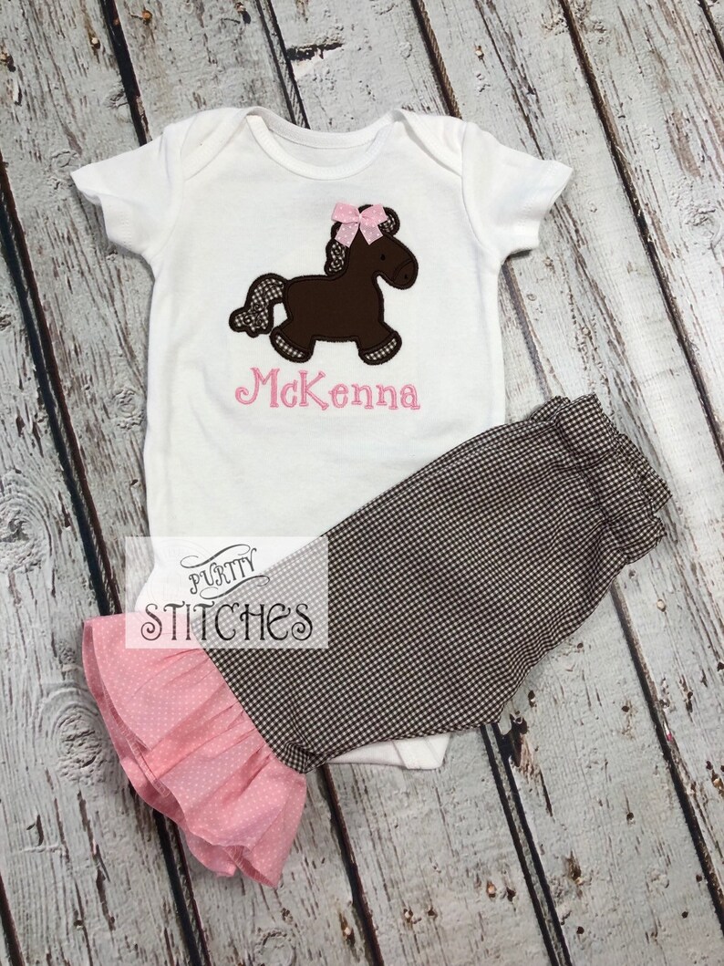 Baby Girl Clothes Appliqued Horse Bodysuit Matching Diaper Etsy