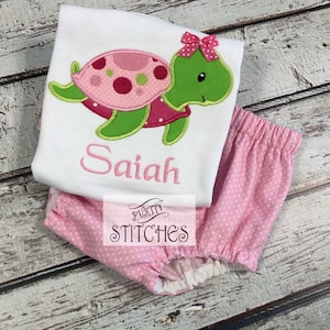 Baby Girl Clothes Appliqued Sea Turtle Bodysuit Matching Diaper Cover Baby Boy Appliqued Body Suit, Baby Girl Appliqued Sea Turtle