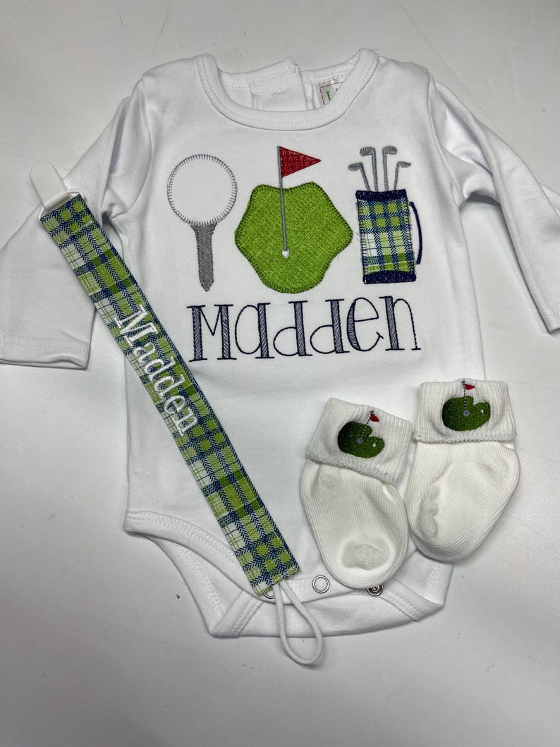 Golf Pacifier Baby Boy Golf Appliqued Bodysuit With Optional Golf Socks & Pacifier ...