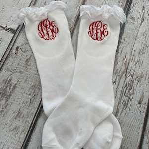 Baby Girl Monogrammed Ruffle Knee High Socks Matching Hairbow Toddler Monogrammed Ruffled Knee High Socks Easter Outfit Birthday Socks