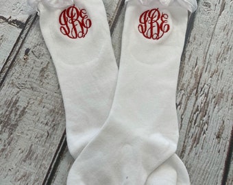 Monogrammed Ruffle Knee High Socks: Baby Girl Easter Outfit