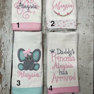 Baby boy and Baby Girl Monogramed and Appliqued Burp Cloths