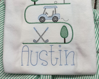Embroidered Golf Cart Baby Outfit: Bodysuit & Shorts Set