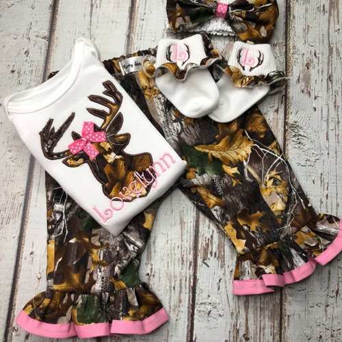 Baby Boy Monogrammed Antler Beanie Hat Camo Deerhead Bodysuit Etsy