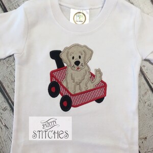 Baby Boy Puppy Shirt Matching Gingham Shorts Boys Appliquéd Dog in a Wagon Bodysuit matching Gingham Diapercover Baby Boy Puppy Shortset image 4