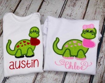 Baby Boy Valentines Day Dinosaur Bodysuit Baby Girl Valentines Dinosaur Bodysuit Dino Heart Shirt