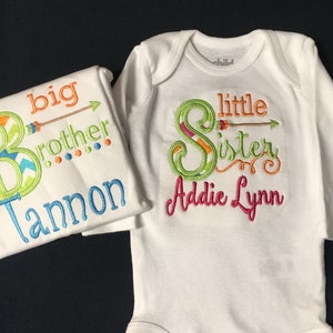 Big Brother Little Sister Matching Sibling Outfits Big Brother Applique Shirt Little Sister Applique Bodysuit Big Sister Little Brother image 2