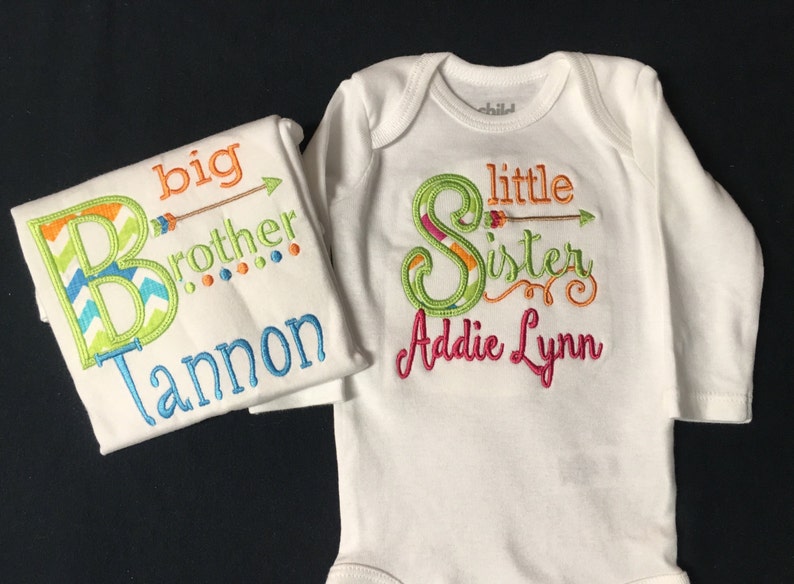 Big Brother Little Sister Matching Sibling Outfits Big Brother Applique Shirt Little Sister Applique Bodysuit Big Sister Little Brother image 2