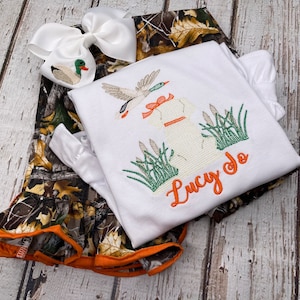 Monogrammed Baby Girl Bodysuit: Camo Duck Hunting Outfit