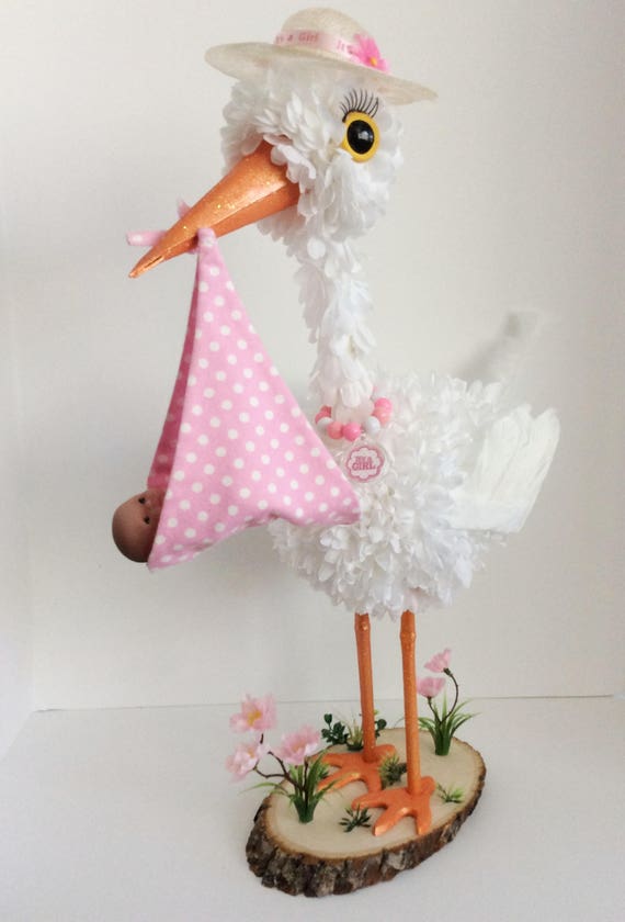 Stork Centerpiece Baby Girl Stork Centerpiece Unique Baby Shower Centerpiece Welcome New Baby Decoration Baby Shower Table Decoration