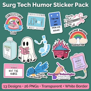 Paquete de pegatinas humorísticas para técnicos quirúrgicos en formato PNG, regalo para quirófano, descarga digital para Cricut y GoodNotes