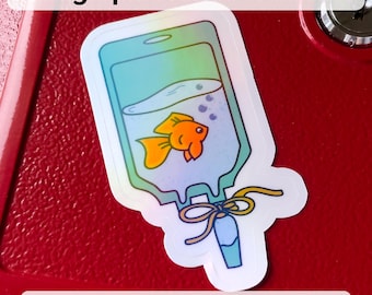 Goldfish IV Bag Sticker Rainbow Glitter Nurse Humor Gift Water Bottle Decal