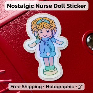 Nurse Doll Sticker, Nostalgic Holographic RN CNA Water-Resistant Vinyl Decal, Nurse Week Gift Bild 1