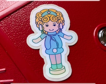 Nurse Doll Sticker, Nostalgic Holographic RN CNA Water-Resistant Vinyl Decal, Nurse Week Gift