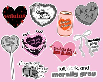 „Moralisch Grauzonen“-Buchpaket (PNG), Sticker für Leser düsterer Liebesromane, Digitaler Download der Schurkenära