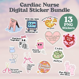 Cardiac Nurse Aufkleber-Bundle - 13 PNGs + Digitaler Download für Cricut & GoodNotes - Herz Krankenschwester Humor - RN Geschenk