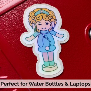 Nurse Doll Sticker, Nostalgic Holographic RN CNA Water-Resistant Vinyl Decal, Nurse Week Gift Bild 2