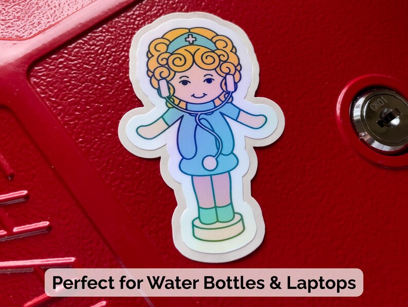 Nurse Doll Sticker, Nostalgic Holographic RN CNA Water-Resistant Vinyl Decal, Nurse Week Gift Bild 2