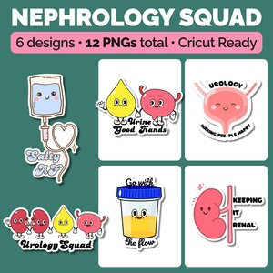 Nefrologiklistermärkespaket PNG, urologi RN njursjuksköterska dialyspresent, Cricut GoodNotes-nedladdning