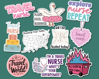 Reisekrankenschwester-Bundle (PNG), Aufkleber für Schwimmbecken-Krankenschwestern (Cricut, GoodNotes) – Digitaler Download