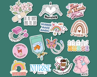 Sticker-Set für Krankenschwestern (PNG), florales Pastell-Geschenk für Pflegekräfte, digitaler Download für Cricut und GoodNotes
