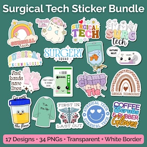 Pacote de adesivos PNG para técnicos cirúrgicos, adesivos para sala de cirurgia (CST), download para Cricut e GoodNotes.