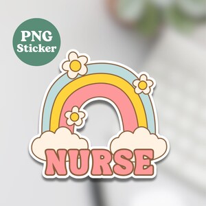 Naklejka Retro Rainbow Nurse – PNG + arkusz do druku – urocze cyfrowe pobieranie dla Cricut, GoodNotes i Plannerów